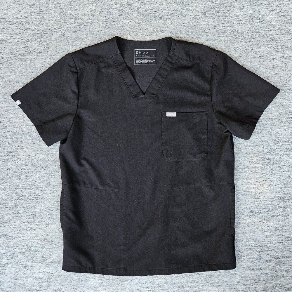 Figs Men’s Chisec 3 Scrub Top Size Medium Black Style TM3000 Workwear V Neck